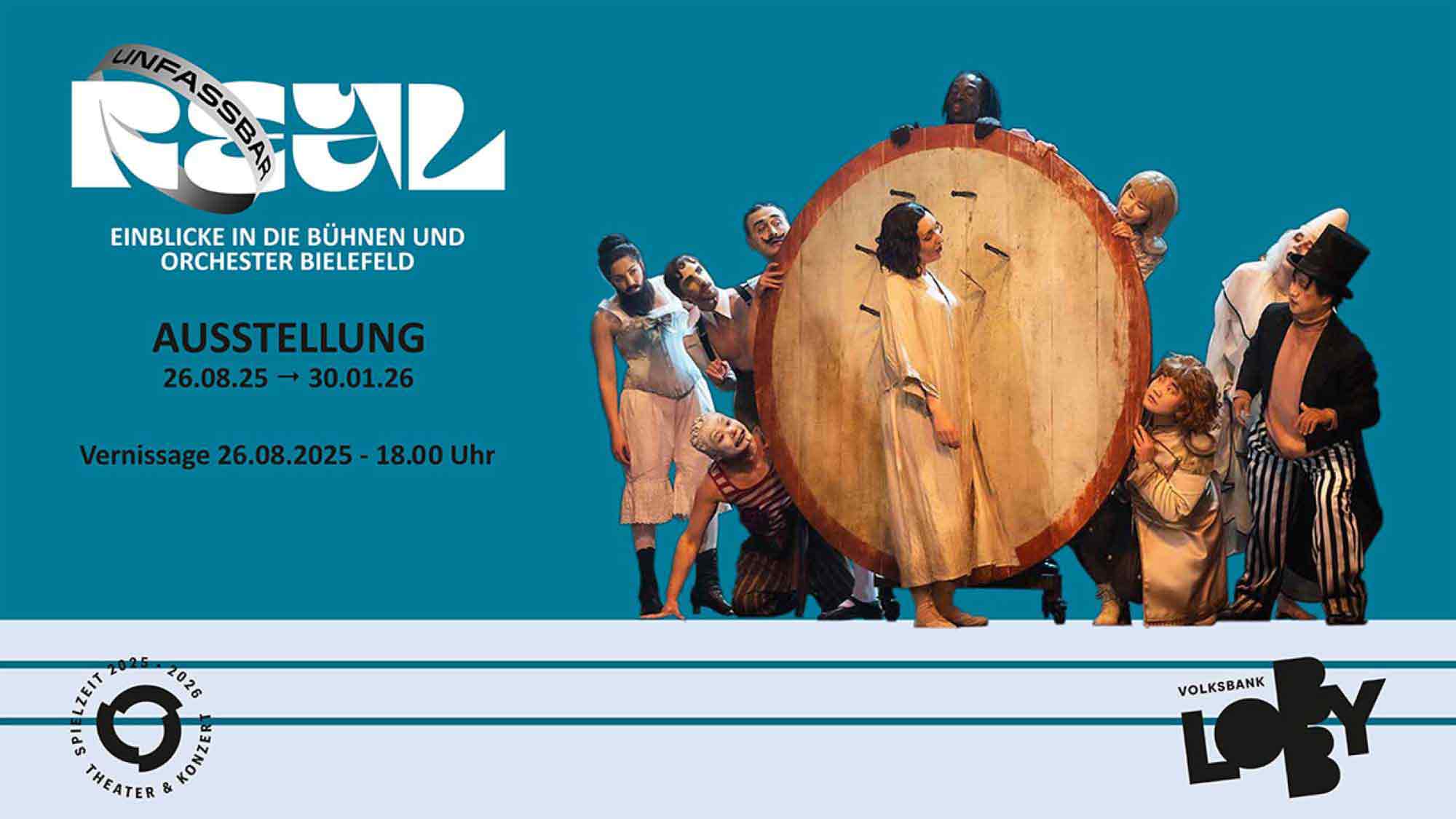 Ausstellung in der Volksbank Lobby: »Unfassbar Real« – Einblicke in die Bühnen und Orchester Bielefeld, 26. August 2025 bis 30. Januar 2026 Ausstellung in der Volksbank Lobby: »Unfassbar Real« – Einblicke in die Bühnen und Orchester Bielefeld, 26. August 2025 bis 30. Januar 2026