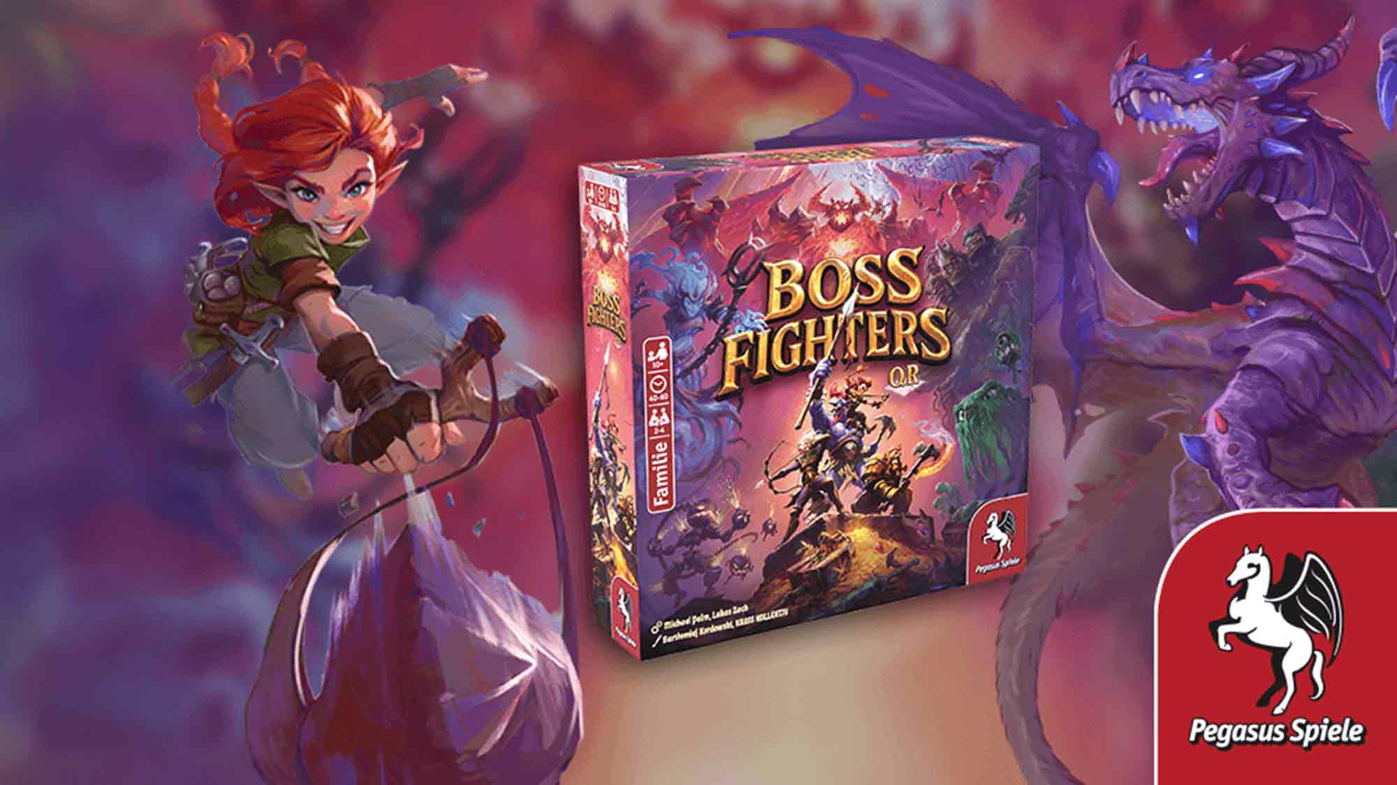 Spiele für Gütersloh: Pegasus Spiele veröffentlicht zur &raquo;Spiel Essen&laquo; appunterstütztes Familienspiel &raquo;Boss Fighters QR&laquo;