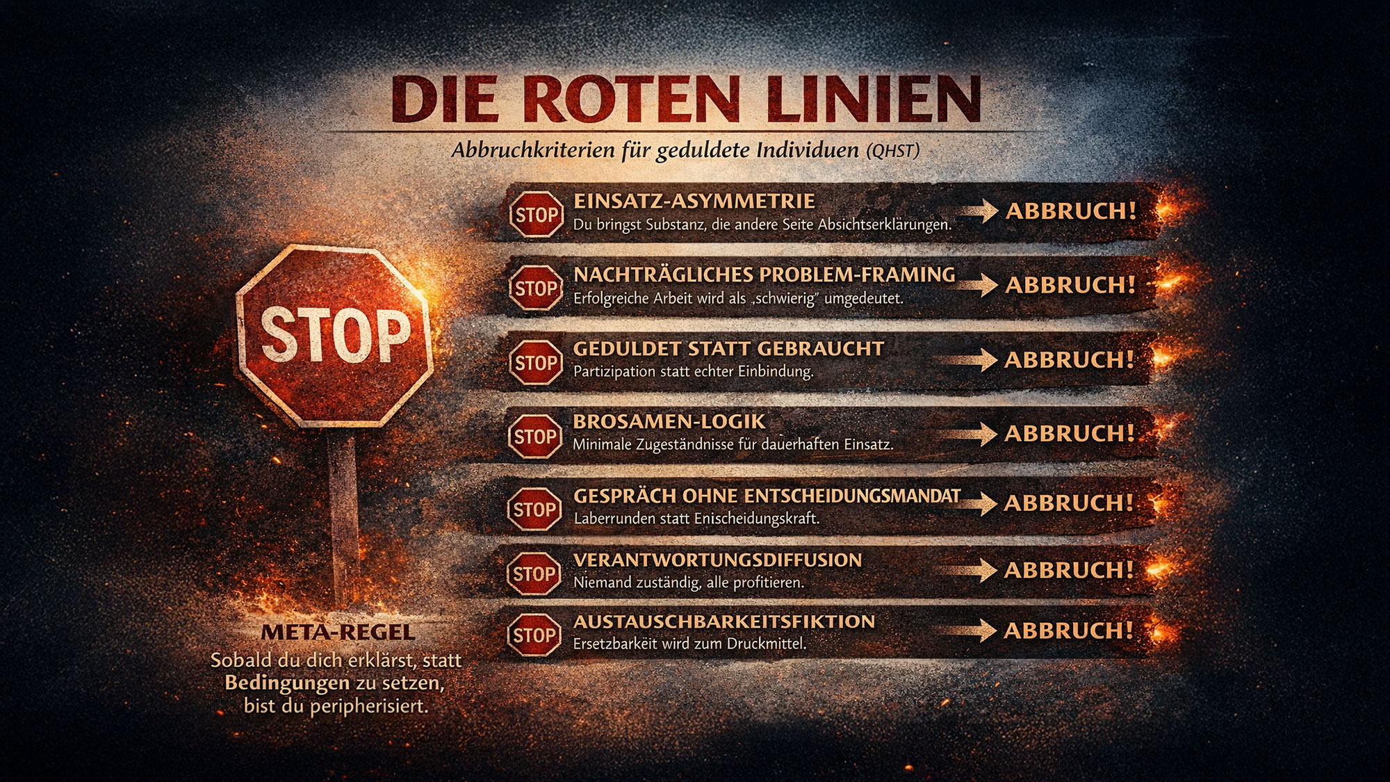 QHST – Solitäres Kapitel: Die Roten Linien – Abbruchkriterien für geduldete Individuen QHST – Solitäres Kapitel: Die Roten Linien – Abbruchkriterien für geduldete Individuen