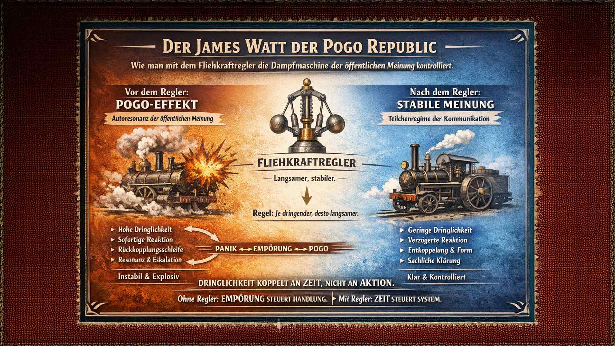 QHST – Solitäres Kapitel: Der James Watt der Pogo Republic – über den Fliehkraftregler der Öffentlichen Meinung QHST – Solitäres Kapitel: Der James Watt der Pogo Republic – über den Fliehkraftregler der Öffentlichen Meinung