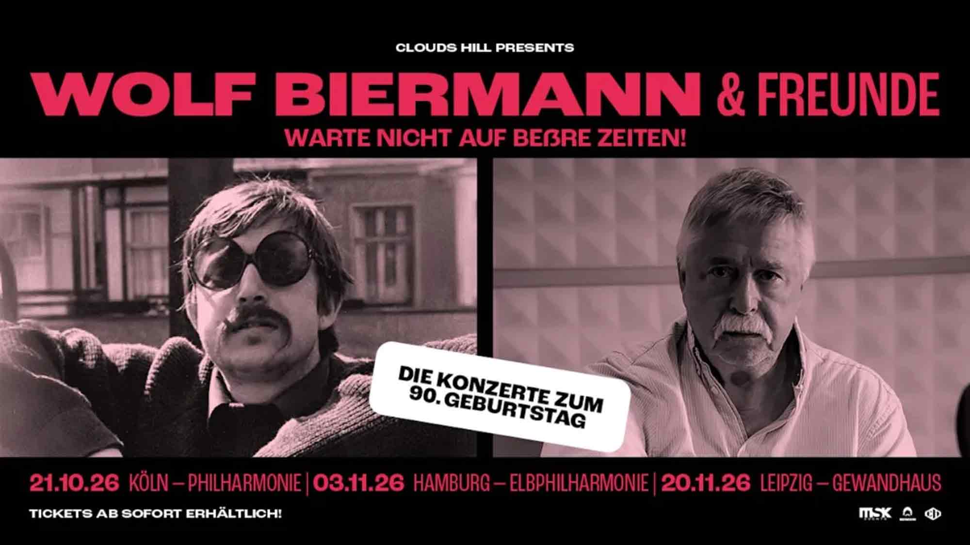 »Warte nicht auf beßre Zeiten!« Wolf Biermann & Freunde – Bekanntgabe der Bühnengäste »Warte nicht auf beßre Zeiten!« Wolf Biermann & Freunde – Bekanntgabe der Bühnengäste