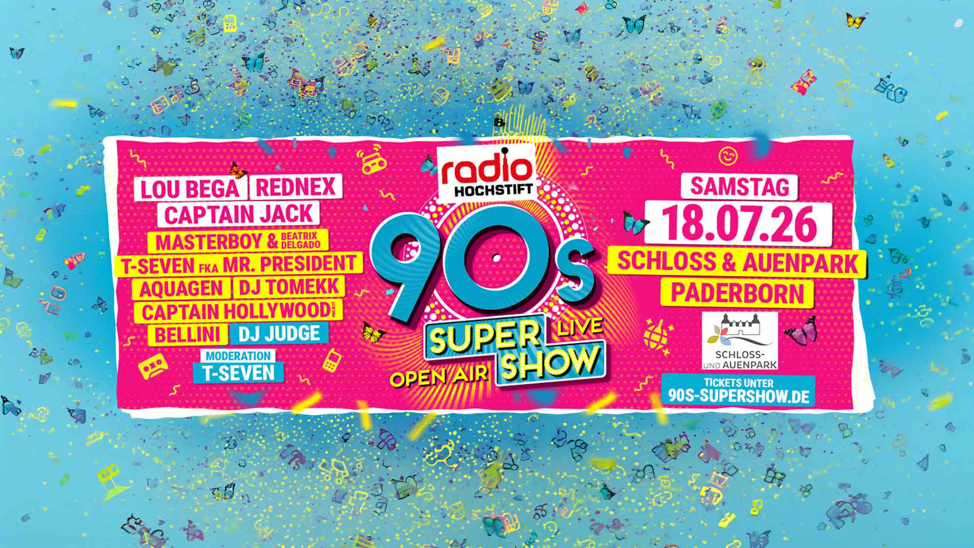 &raquo;90’s Super Show Open Air&laquo; am 18. Juli 2026, Schlosspark und Auenpark Paderborn
