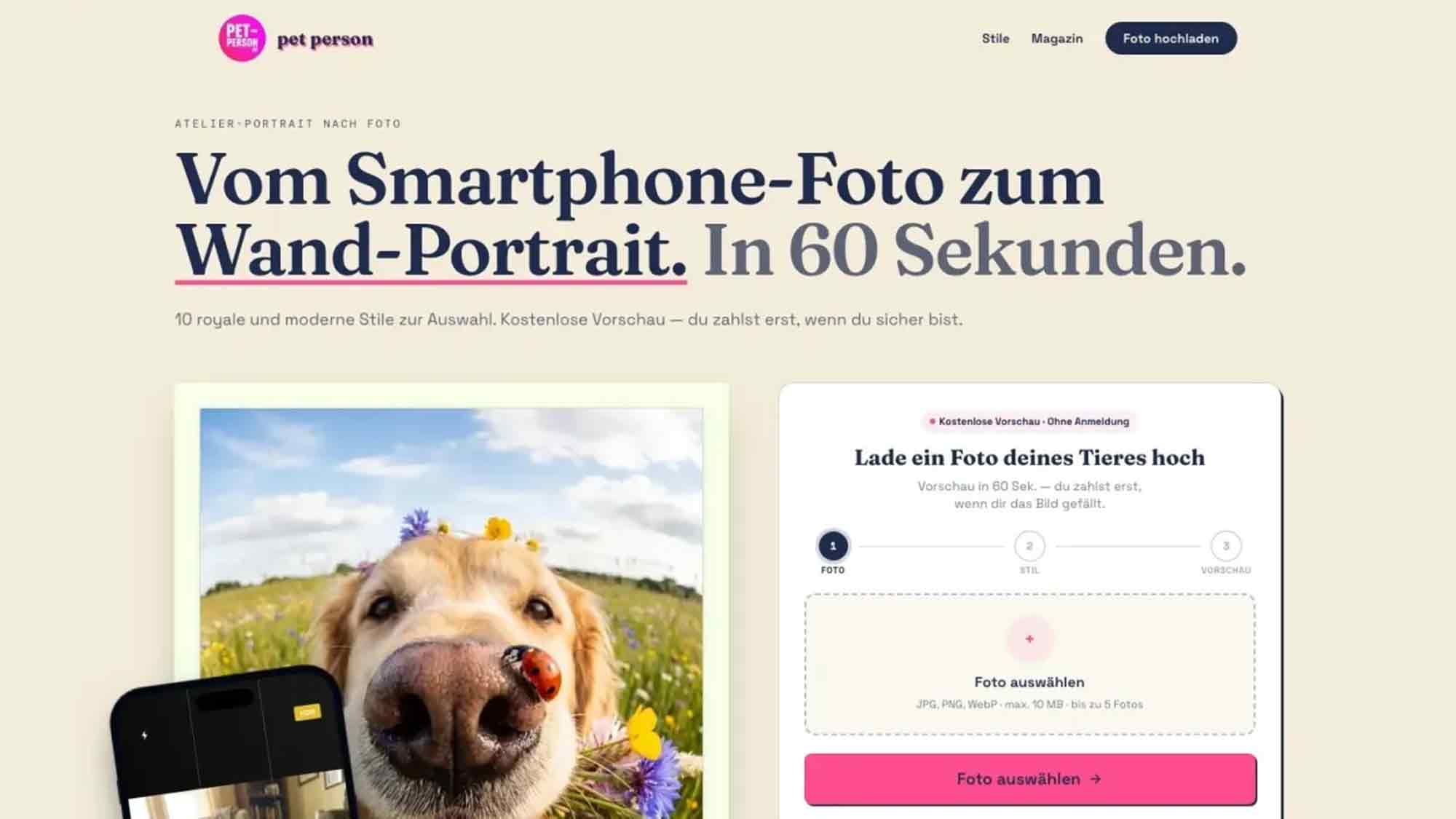 Vom Handyfoto zum Wandbild in 60 Sekunden: Kölner Anbieter macht KI Tierportraits mit Handarbeit Vom Handyfoto zum Wandbild in 60 Sekunden: Kölner Anbieter macht KI Tierportraits mit Handarbeit