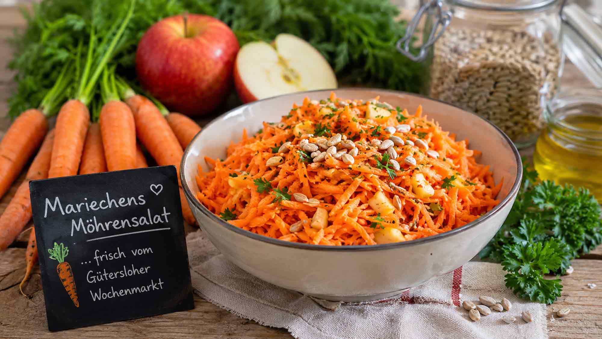 Rezept für »Mariechens Möhrensalat« vom Mariechenmarkt Gütersloh Rezept für »Mariechens Möhrensalat« vom Mariechenmarkt Gütersloh