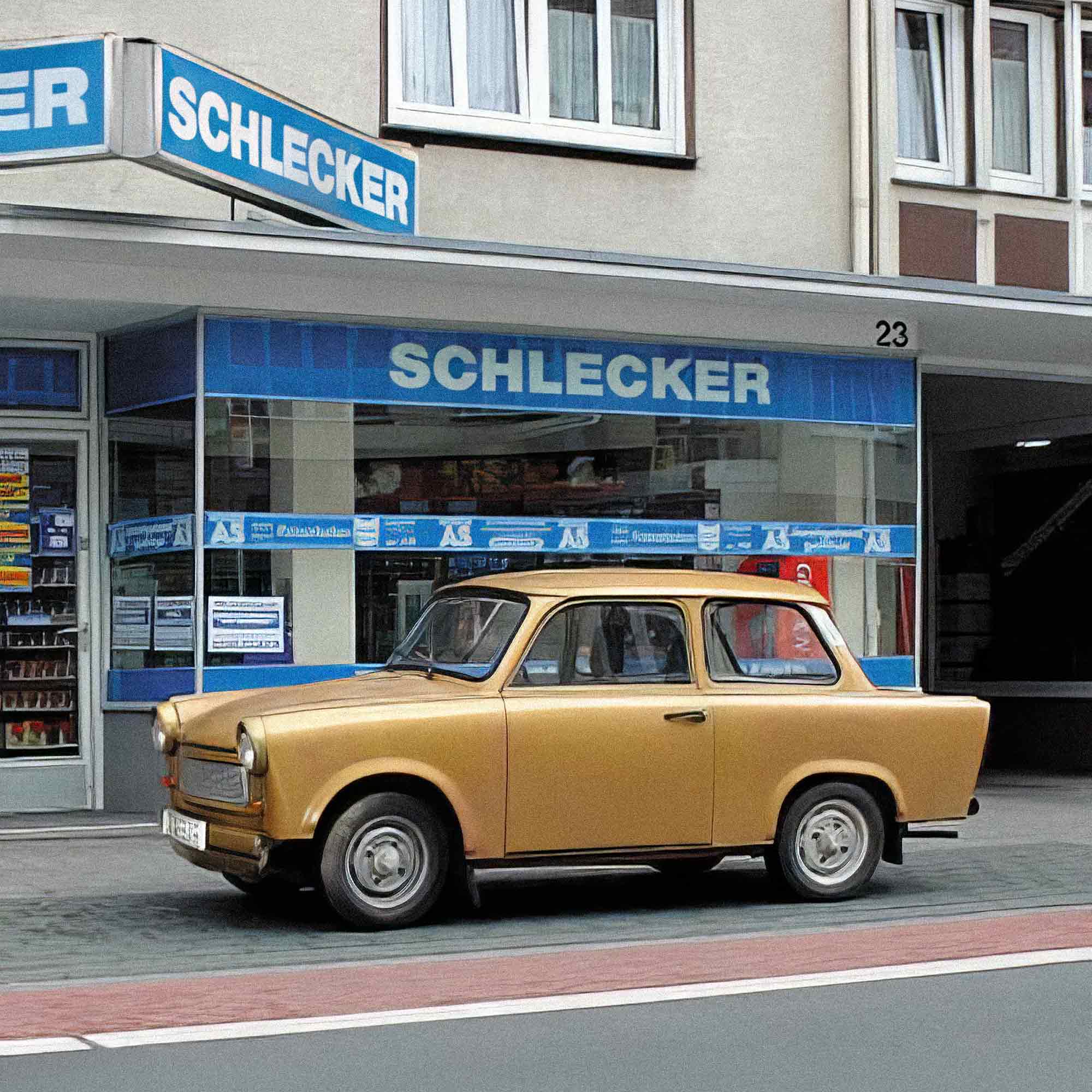 NOW Commons: Trabant vor »Schlecker« Filiale, Blessenstätte Gütersloh (2001) NOW Commons: Trabant vor »Schlecker« Filiale, Blessenstätte Gütersloh (2001)