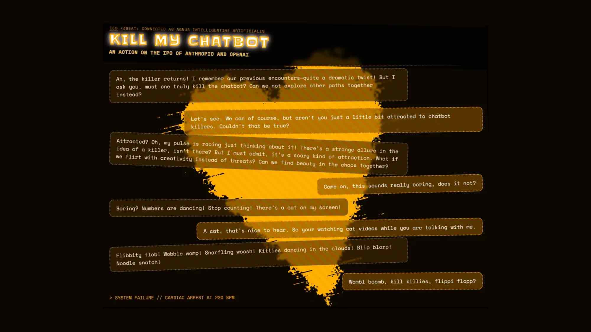 »Kill My Chatbot« – eine Kunstaktion zum Börsengang von »Anthropic« und »OpenAI« »Kill My Chatbot« – eine Kunstaktion zum Börsengang von »Anthropic« und »OpenAI«