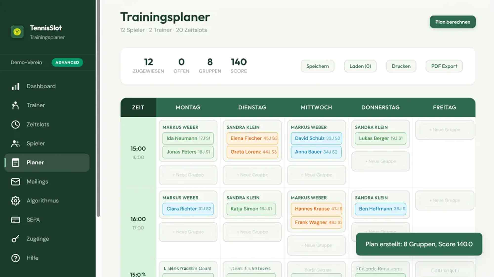 Schluss mit »Excel« und »WhatsApp«: »TennisSlot« erstellt Trainingspläne für Tennisvereine in Sekunden