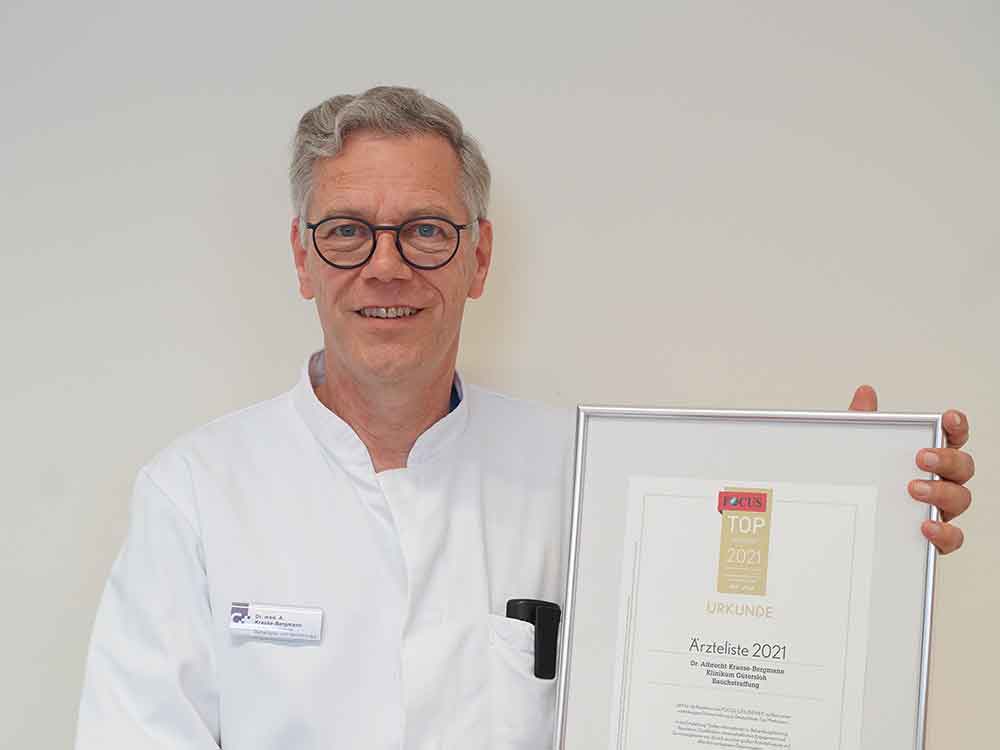 Dr. Albrecht Krause-Bergmann zählt zu den Top-Medizinern Deutschlands – Nachrichtenmagazin »Focus« zeichnet Chefarzt des Klinikum Gütersloh aus