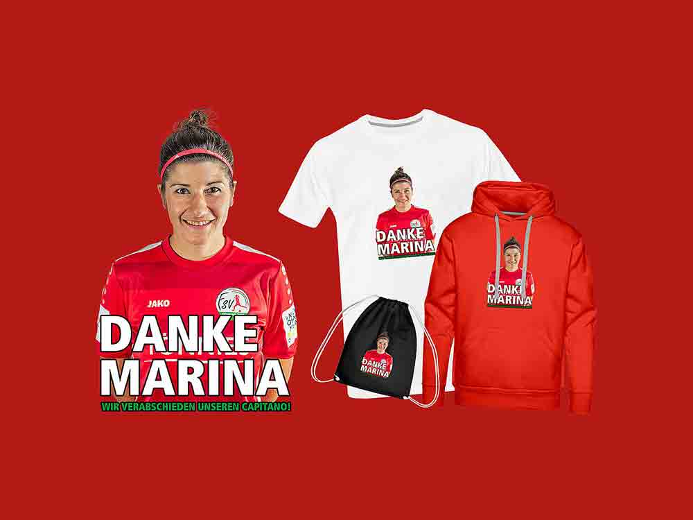 Gütersloh, Fußball, FSV, bis zum 20. Mai 2022 vorbestellen, limitierte »Danke Marina« Fanartikel zum Karriereende von Marina Hermes Gütersloh, Fußball, FSV, bis zum 20. Mai 2022 vorbestellen, limitierte »Danke Marina« Fanartikel zum Karriereende von Marina Hermes