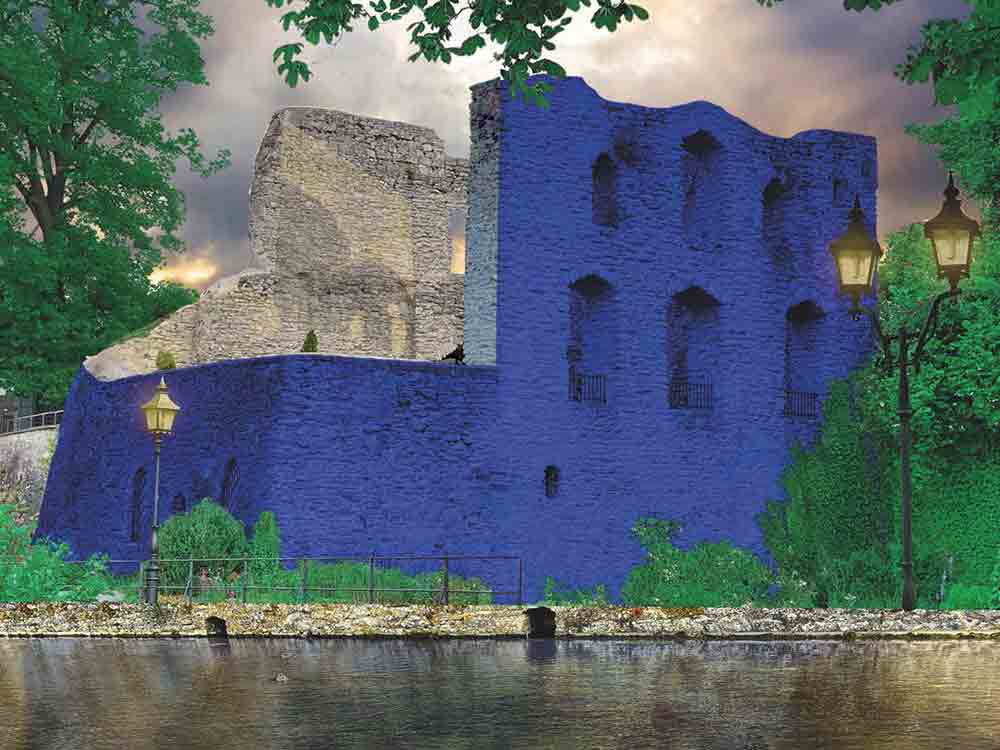 Bad Lippspringe, Blaue Burg als spektakulärer Auftakt, Start für die Reihe Aqua Viva 2023 mit dem renommierten Aktionskünstler HA Schult Bad Lippspringe, Blaue Burg als spektakulärer Auftakt, Start für die Reihe Aqua Viva 2023 mit dem renommierten Aktionskünstler HA Schult
