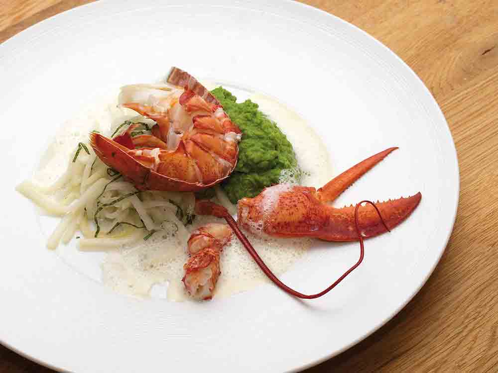 Rezepte für Gütersloh, Hummermenü »Hummer for Lovers«, Hummersalat, Hummersuppe, Hummer auf Basilikum Kohlrabi und Erbspüree Rezepte für Gütersloh, Hummermenü »Hummer for Lovers«, Hummersalat, Hummersuppe, Hummer auf Basilikum Kohlrabi und Erbspüree
