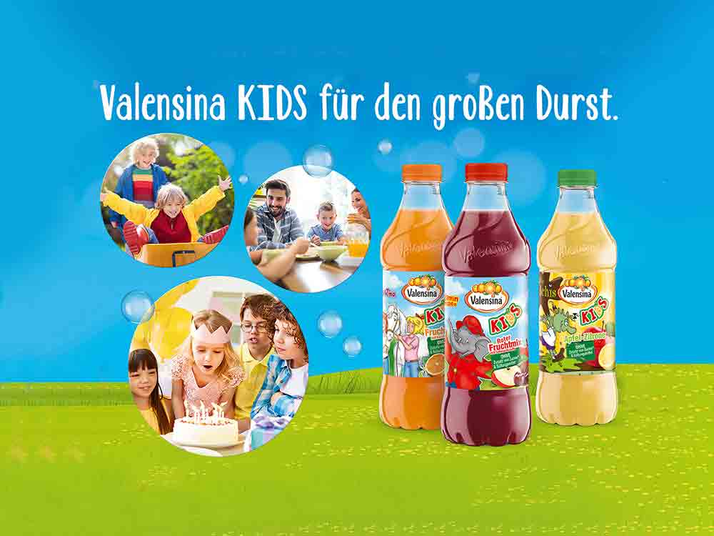 Trinkspaß garantiert: Valensina Kids für den großen Durst, das beliebte Kinder Fruchtsaftgetränk nun auch in 1 Liter Flaschen erhältlich
Trinkspaß garantiert: Valensina Kids für den großen Durst, das beliebte Kinder Fruchtsaftgetränk nun auch in 1 Liter Flaschen erhältlich
