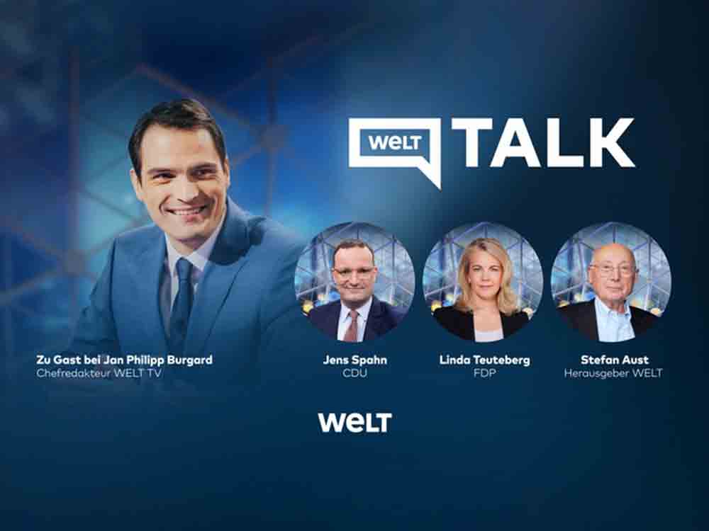 »Welt Talk« heute ab 17 Uhr live mit Jens Spahn (CDU), Linda Teuteberg (FDP) und Stefan Aust (Welt Herausgeber), Themen: Koalitionsstreit, Klimaziele und Jugendkriminalität »Welt Talk« heute ab 17 Uhr live mit Jens Spahn (CDU), Linda Teuteberg (FDP) und Stefan Aust (Welt Herausgeber), Themen: Koalitionsstreit, Klimaziele und Jugendkriminalität