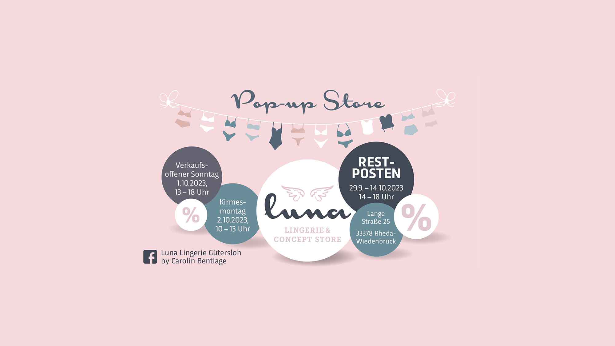 Anzeige: Rheda Wiedenbrück, Luna Lingerie, Pop up Store am verkaufsoffenen Sonntag, 29. September bis 14. Oktober 2023 Anzeige: Rheda Wiedenbrück, Luna Lingerie, Pop up Store am verkaufsoffenen Sonntag, 29. September bis 14. Oktober 2023