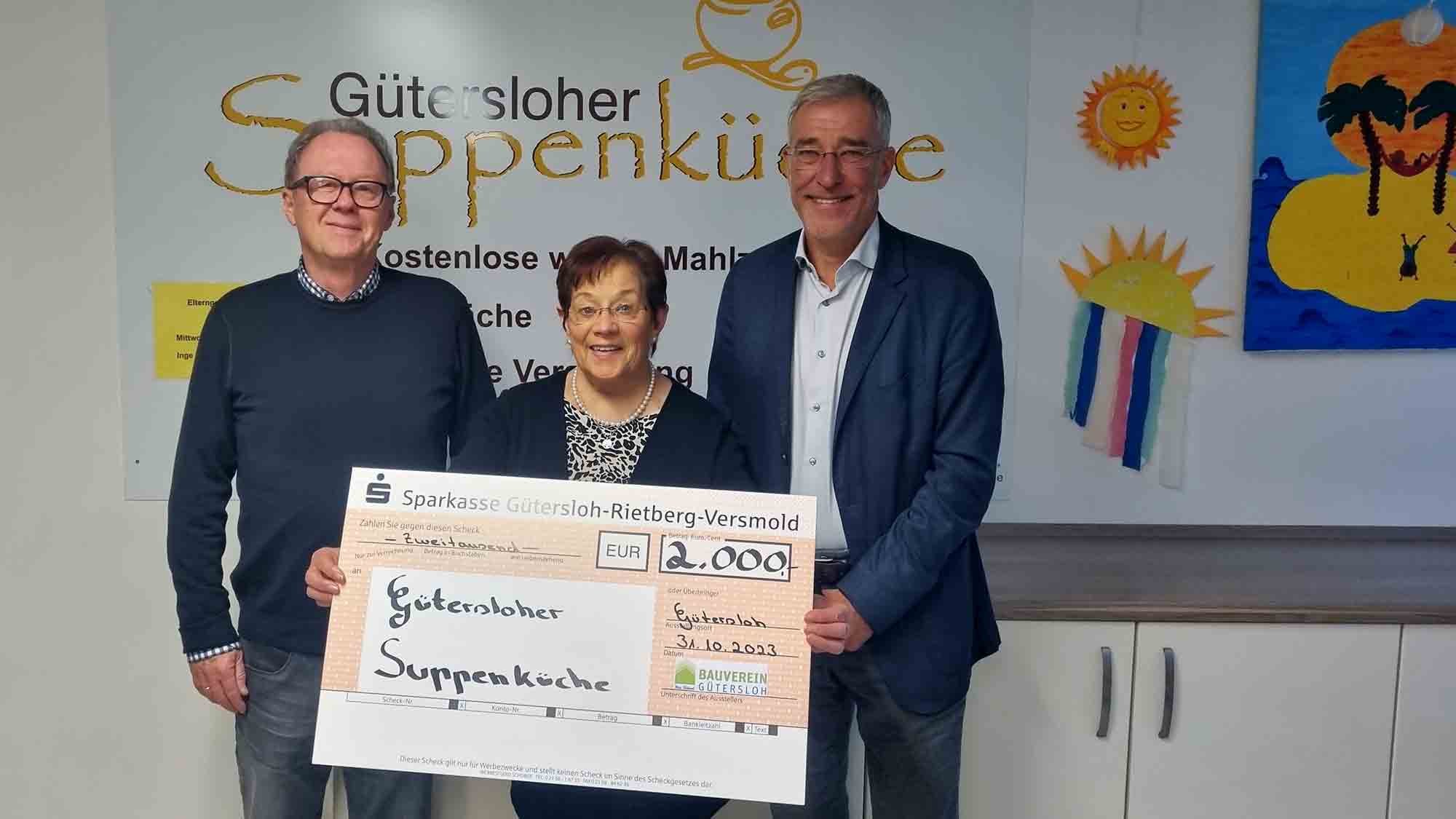 Bauverein Gütersloh: vorweihnachtliche Spende, 2.000 Euro für die Gütersloher Suppenküche Bauverein Gütersloh: vorweihnachtliche Spende, 2.000 Euro für die Gütersloher Suppenküche