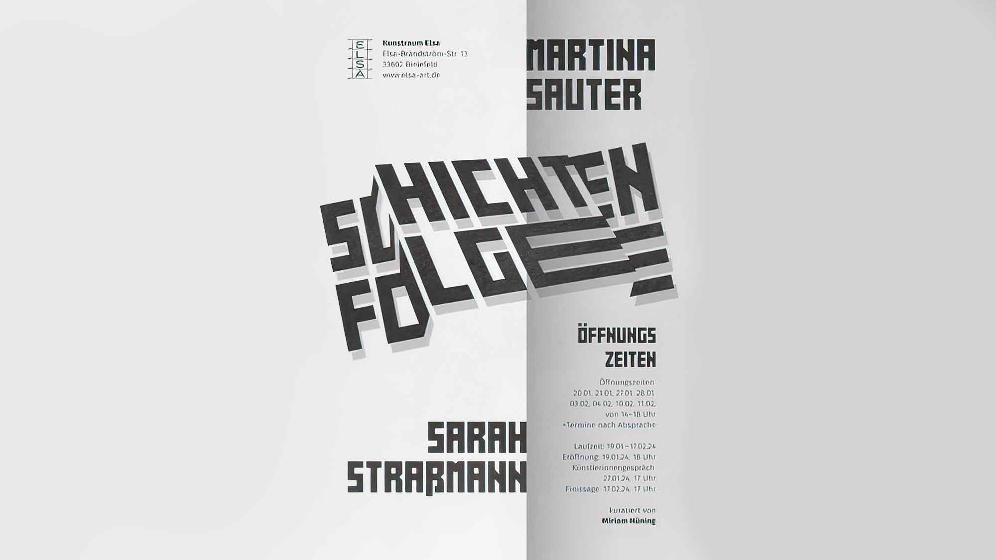 Elsa Art Bielefeld: »Schichtenfolge« mit Martina Sauter und Sarah Straßmann, 19. Januar bis 17. Februar 2024 Elsa Art Bielefeld: »Schichtenfolge« mit Martina Sauter und Sarah Straßmann, 19. Januar bis 17. Februar 2024