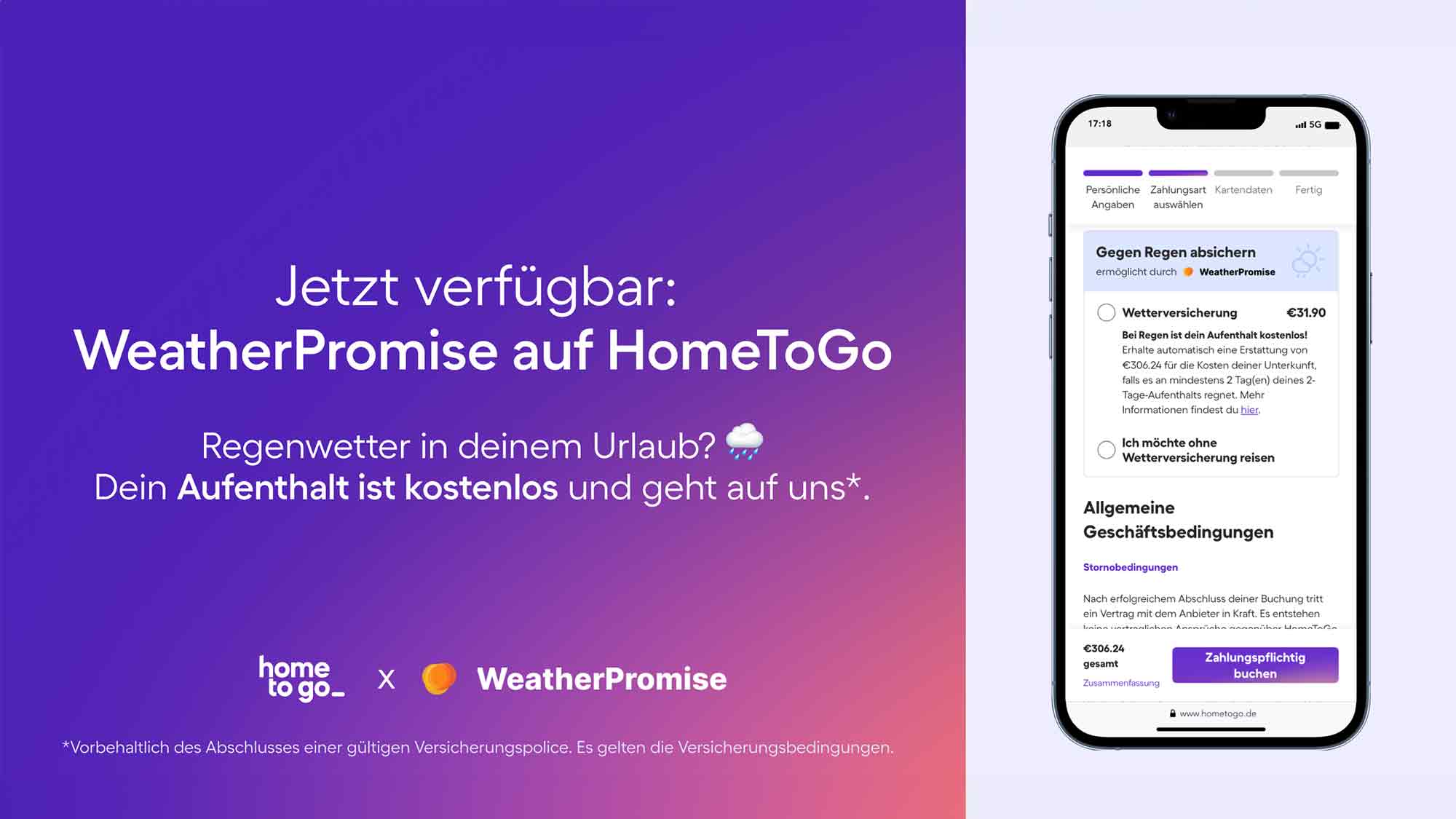 Onlinemarktplatz für Ferienhäuser und Ferienwohnungen »HomeToGo« kooperiert mit »WeatherPromise«, einer Versicherung für gutes Wetter Onlinemarktplatz für Ferienhäuser und Ferienwohnungen »HomeToGo« kooperiert mit »WeatherPromise«, einer Versicherung für gutes Wetter