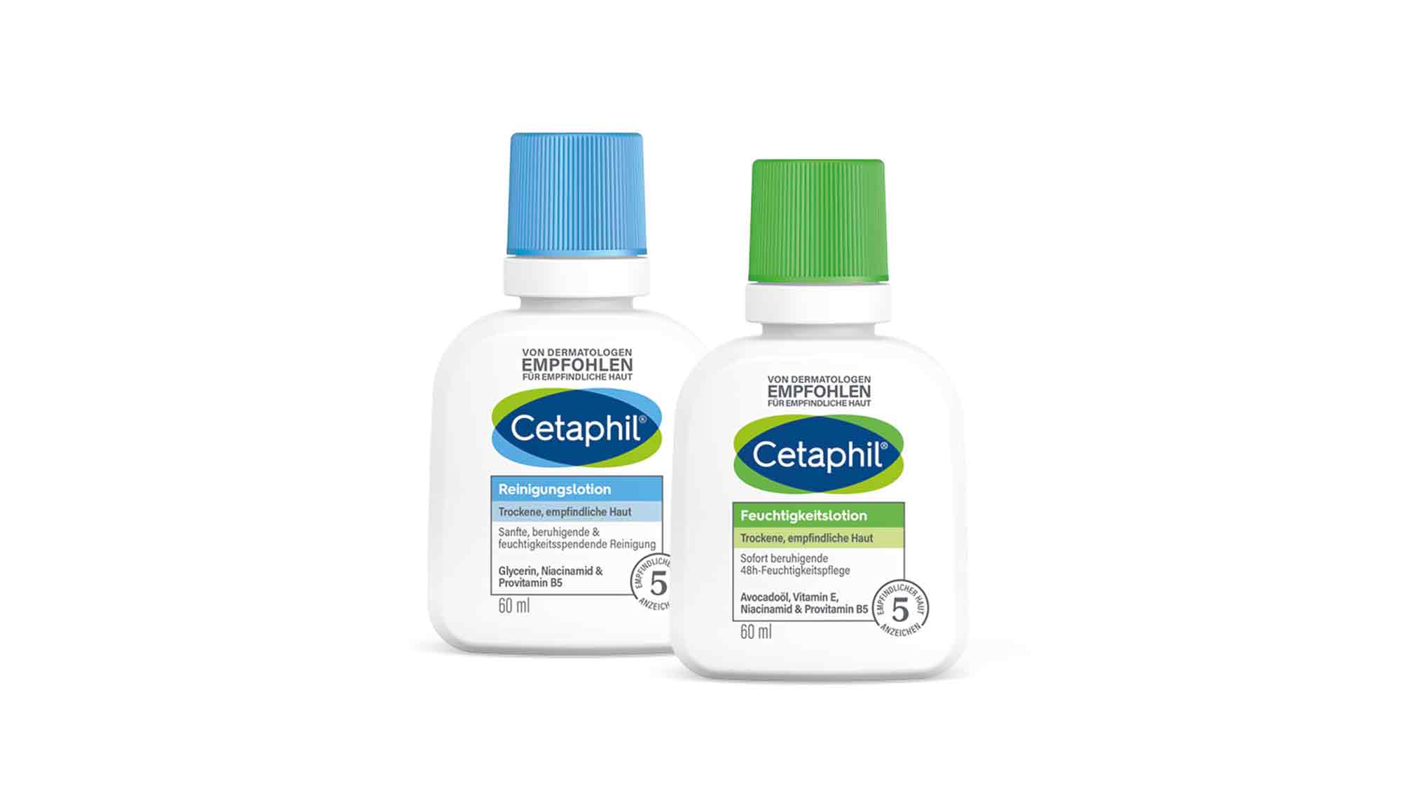 Neu: Die Cetaphil Reinigungslotion und Feuchtigkeitslotion gibt es jetzt in praktischen 60 Milliliter Größen