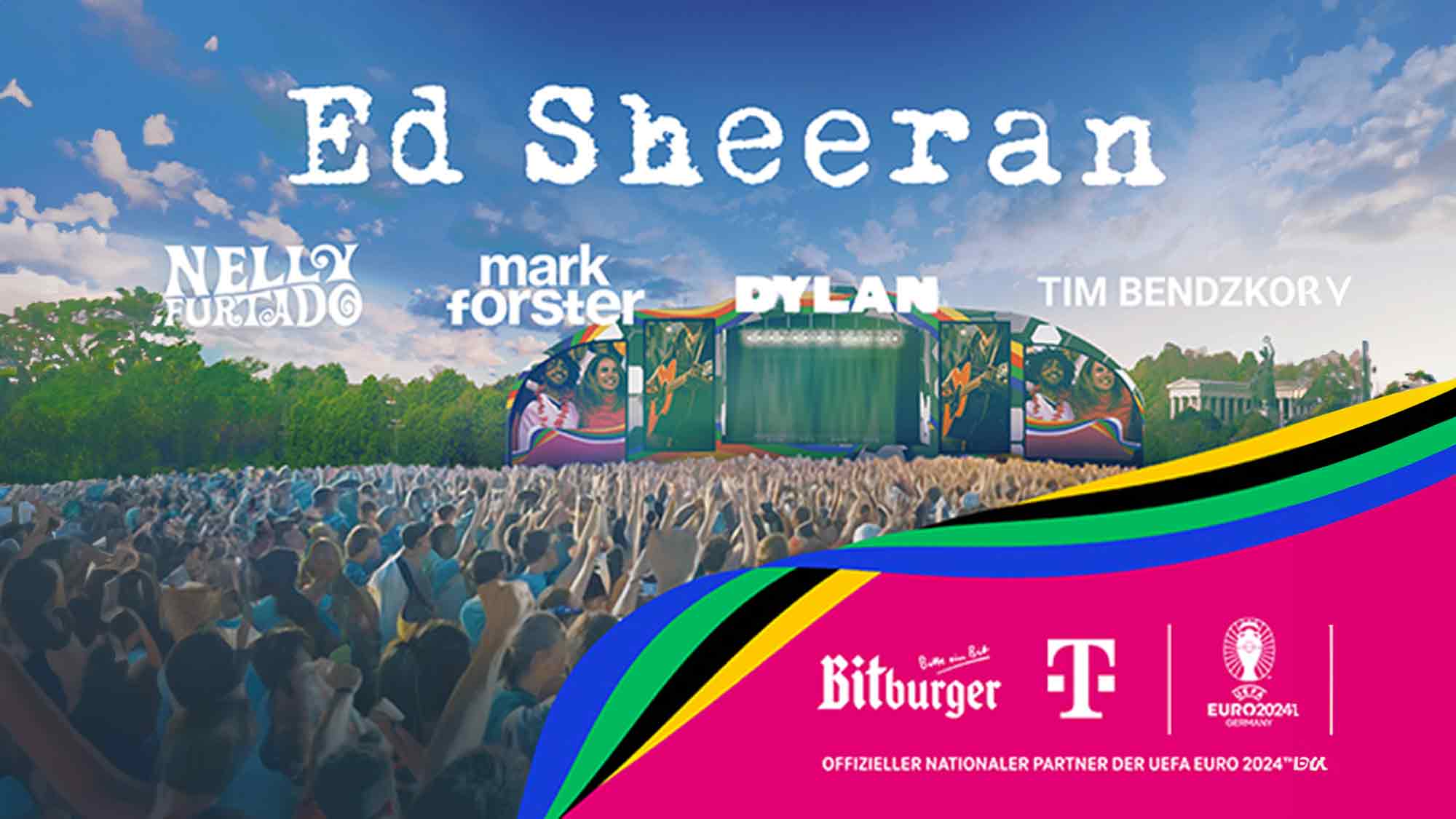 Exklusiv bei der Telekom: Fan Fest Euro 2024 mit Ed Sheeran, Nelly Furtado, Mark Forster, Dylan und Tim Bendzko, 12. Juni 2024 Exklusiv bei der Telekom: Fan Fest Euro 2024 mit Ed Sheeran, Nelly Furtado, Mark Forster, Dylan und Tim Bendzko, 12. Juni 2024